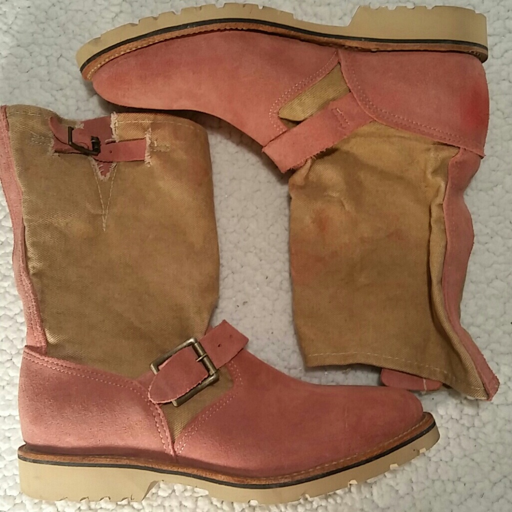 Vintage Shoe Co pink suede & canvas boots 6.5
